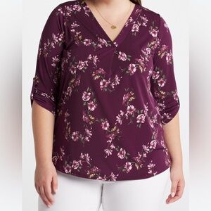 BEACON maroon Patty Roll Tab Knit Top 3XL